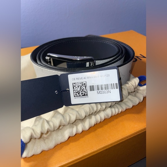 Louis Vuitton monogram belt reversible white & navy Size 40mm 120cm - Picture 2 of 3